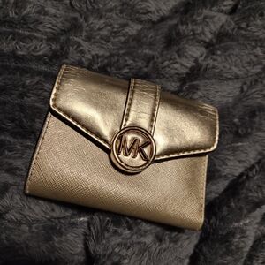 Michael Kors Metallic Bronze Gold Compact Wallet with MK Emblem